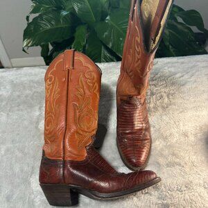 Vintage Justin Saddle Tan Lizard/Leather Women's Cowboy Boots Size 5B